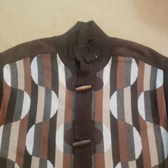 Mens Silversilk Dark Brown Multi Colored Zip Up Mock Neck Sweater Size XLarge - Picture 7 of 11